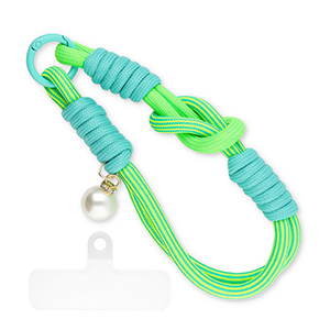Trendy phone cord with pearl incl. insert Neon Green-Turquoise Teal-Ivory White