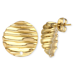 Stainless steel findings earrings / earpin round with lines with loop Gold