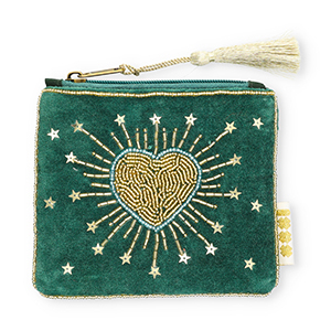 BY31&reg; Pouch heart with stars Dark Green-Light Blue-Gold