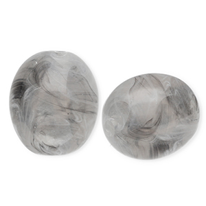 Acrylic beads oval Grey-Marble