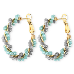 Top Faceted earrings&nbsp;/&nbsp;creoles twisted Light Teal Blue-Blue Grey-Gold