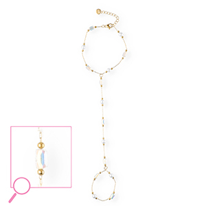 Stainless steel hand chain Gold-Crystal AB-white