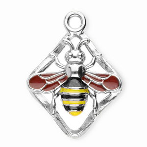 Stainless steel charms rhombus with bee Silver-Rust Red-Black-Yellow