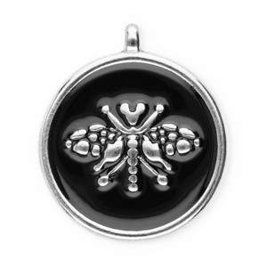 Stainless steel charms round with bee Silver-Black