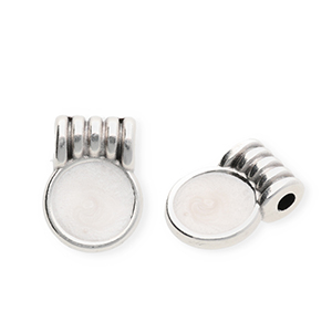 DQ&reg; European metal charms round Antiek Zilver-Pearl White (Nikkelvrij)