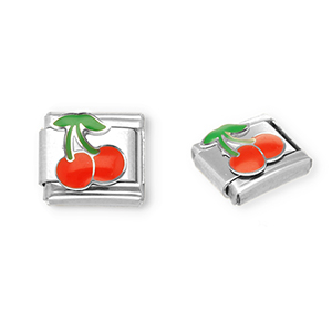 Stainless steel charms for italian bracelet cherries Silver-Red-Green