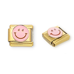 Stainless steel charms for italian bracelet smiley Gold-Light Pink-Purple