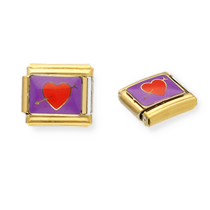 Stainless steel charms for italian bracelet heart with arrow Gold-Purple-Red