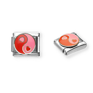 Stainless steel charms for italian bracelet heart Yin & Yang Silver-Pink-Red