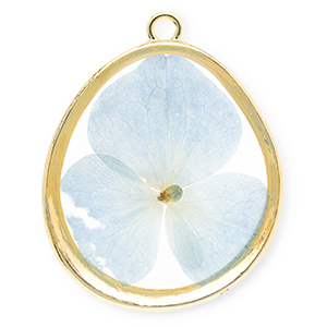 Charms with dried flowers egg-shaped Gold-Light Blue