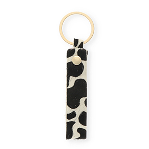 Keychain leather with cow print White-Black-Gold