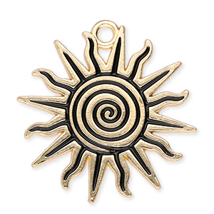 Metal charms sun with spiral Gold-Black