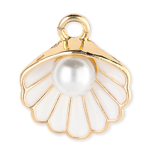 Metal charms shell with pearl Gold-White