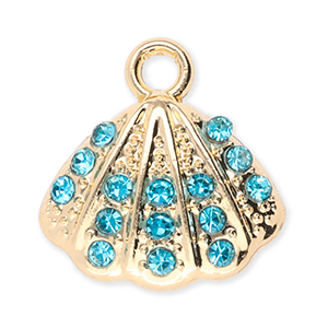 Metal charms shell with strass Gold-Blue
