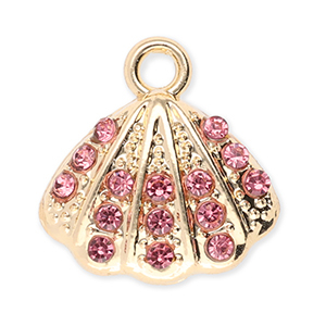 Metal charms shell with strass Gold-Pink