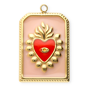 Stainless steel charms rectangle with heart Gold-Vintage Pink-Red