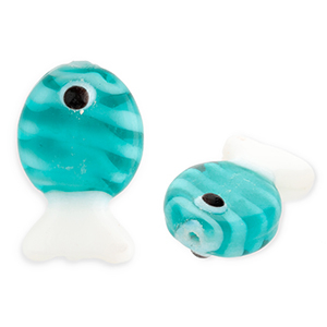Handmade glass beads fish Dark Cyan Blue-White-Black