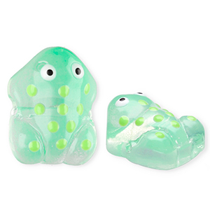 Handmade glass beads frog Transparent Meo Mint Green-White-Black