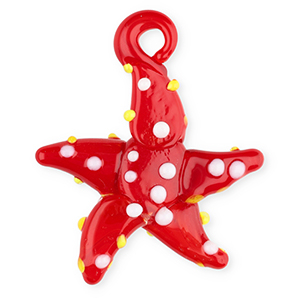 Handmade glass charms starfish Red-White-Yellow