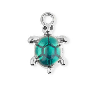 Stainless steel charm enamel turtle Silver-Green
