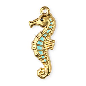 Stainless steel charm enamel seahorse Gold-Light Blue