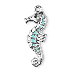 Stainless steel charm enamel seahorse Silver-Light Blue