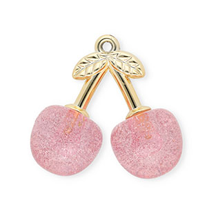Acrylic charms cherries Gold-Light Pink Glitter