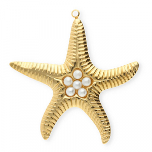 Stainless steel charms starfish with imitation pearls Gold-White