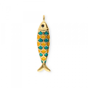 Stainless steel charms fish Gold-Petrol Green-Orange-Black