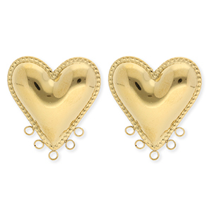BY31&reg; Stainless Steel findings earrings&nbsp;/&nbsp;earpins heart with 5 loops Gold