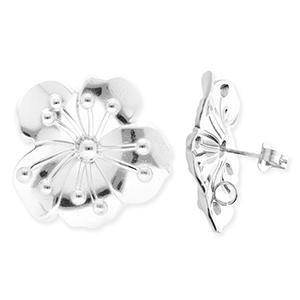 BY31&reg; Stainless Steel findings earrings&nbsp;/&nbsp;earpins flower with loop Silver