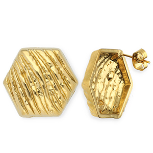Stainless steel findings earrings / earpin hexagon with loop Gold