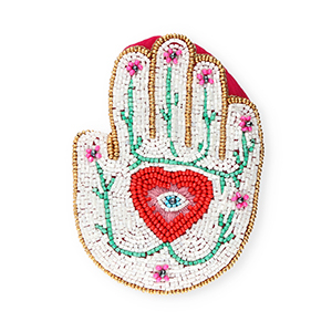 Purse hand with Eye of Providence Gold-White-Fuchsia-Red-Green