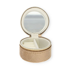 Jewellery travel box with mirror round Brown
