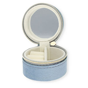 Jewellery travel box with mirror round Grey Blue