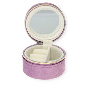 Jewellery travel box with mirror round Purple
