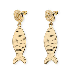 Trendy earrings&nbsp;/&nbsp;earpins spiral & fish with stainless steel post Gold