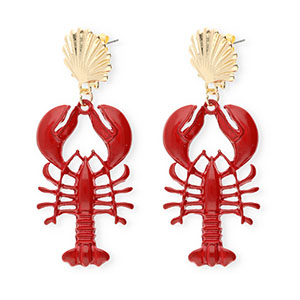 Trendy earrings&nbsp;/&nbsp;earpins enamel shell & lobster with stainless steel post Gold-Dark Red