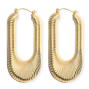 Statement earrings &nbsp;/&nbsp;creoles oval ridged with stainless steel post Gold