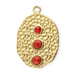 Stainless steel charms oval with dots Gold-Red