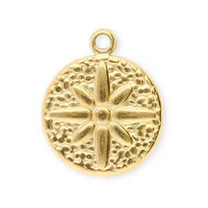 Stainless steel charms round with flower Gold