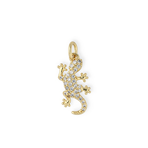 Brass TQ metal charms lizard with rhinestones Gold-Transparent