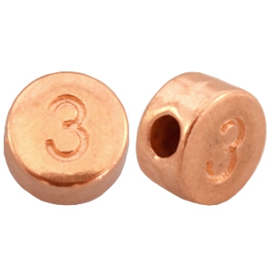 DQ metal number beads # 3 Rose gold (nickel free)