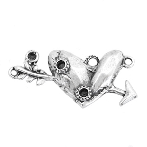 TQ metal charms connector heart with arrow Antique silver
