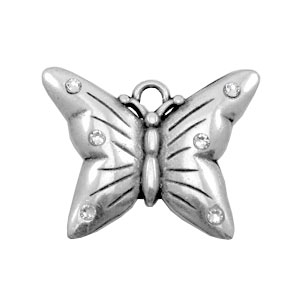 TQ metal charms butterfly with rhinestones Antique silver