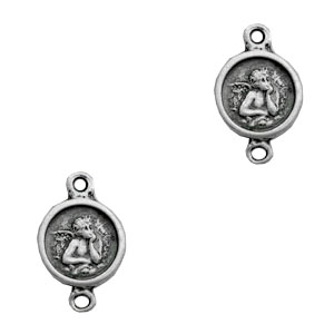 TQ metal charms connector round angel Antique silver