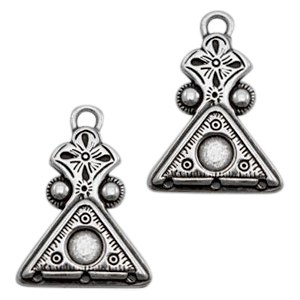 TQ metal traingle charms with setting and 3 loops Antique silver