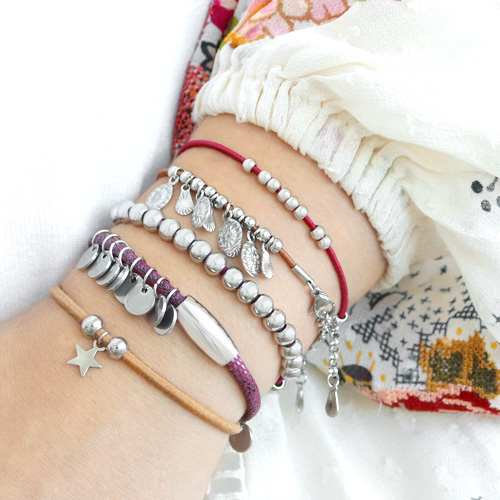 Top quality jewellery with stainless steel jewellery findings, genuine DQ leather and coloured elastic cord