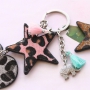 Keychains with pendants faux leather hairy, stainless steel and cheerful tassels