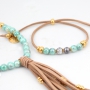 Pretty jewellery with marbled glassbeads,tassels, round sead beads and nice Designer Quality pearls and beads!